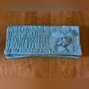 jocelyn Metallic Teal Leather Clutch with Interior Label